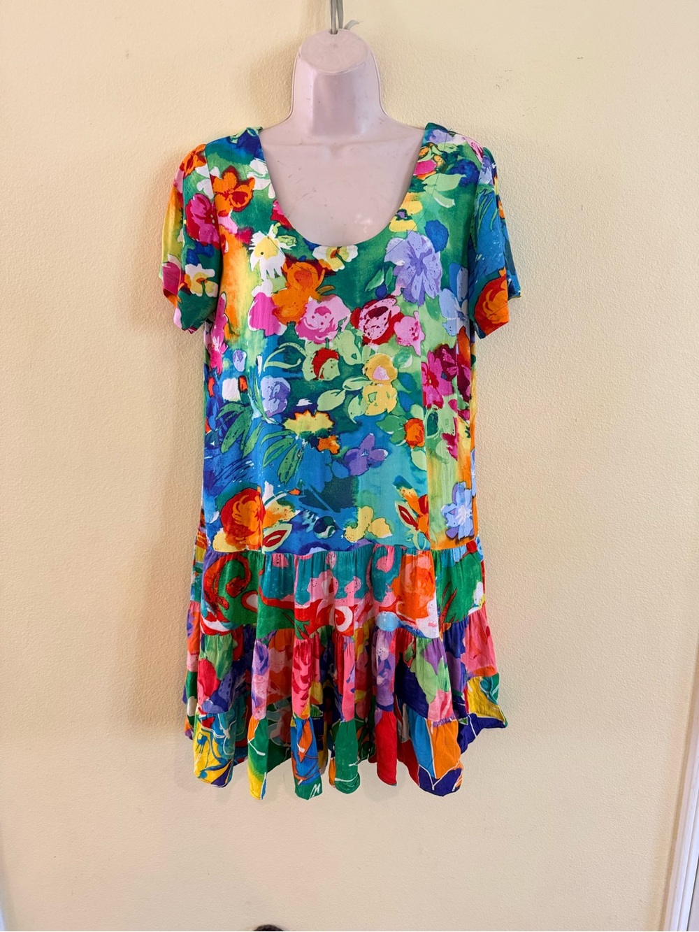 Jams World Multicolor Floral Mini Dress - Green Blue Pink Orange Vintage